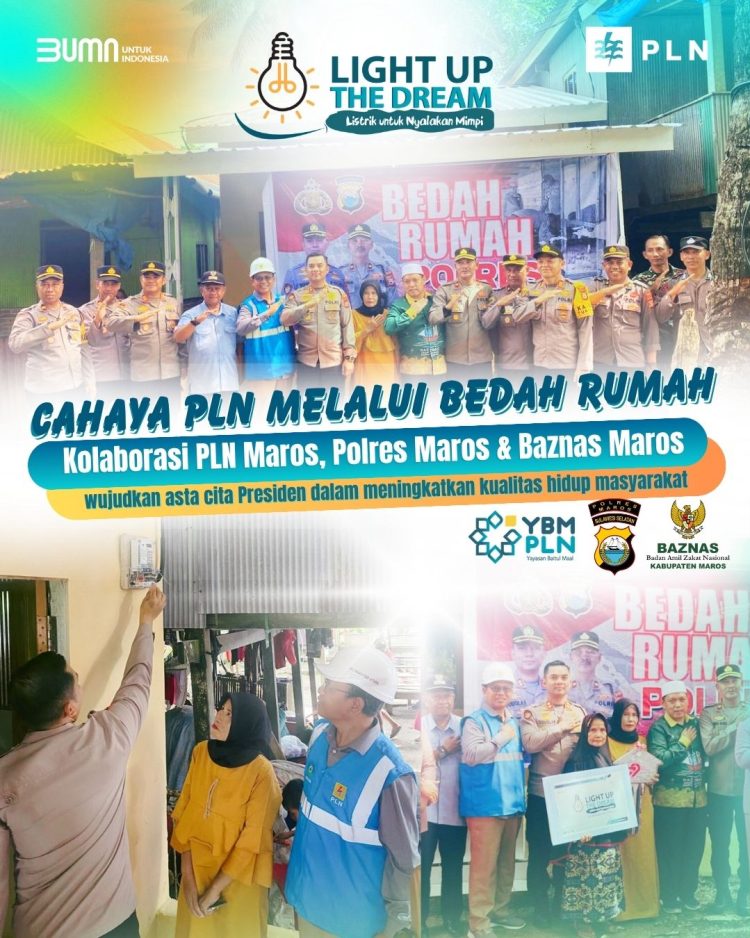 PLN, Polres dan Baznas Maros Kolaborasi Bedah Rumah dan Sambung Listrik Gratis di Momen HUT Bhayangkara ke-79