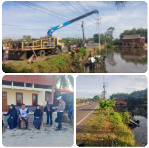 Sebuah Minibus Terjun Ke Empang, Satlantas Polres Maros Respon Cepat