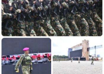 Danpasmar 1 Pimpin Langkah Defile Kontingen TNI AL Pada Geladi Upacara HUT Ke 80 TNI