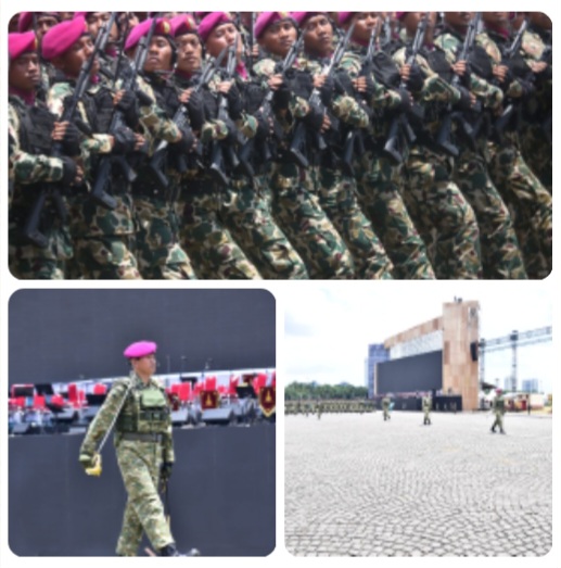 Danpasmar 1 Pimpin Langkah Defile Kontingen TNI AL Pada Geladi Upacara HUT Ke 80 TNI