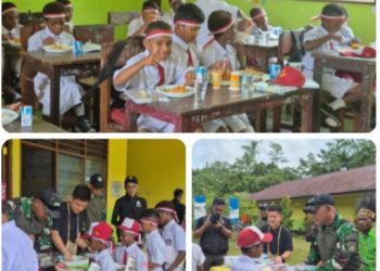 Mendukung Program Pemerintah, Satgas Swasembada Yonif 643/Wns Koops TNI Habema Simulasikan Makan Bergizi Gratis (MBG)